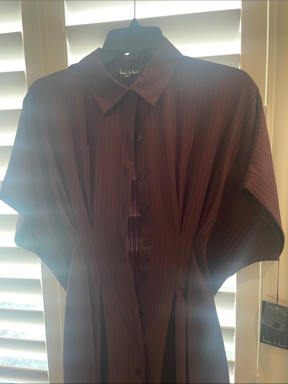 Nicole Miller Burgundy Pinstripe Casual Button-Down Shirt